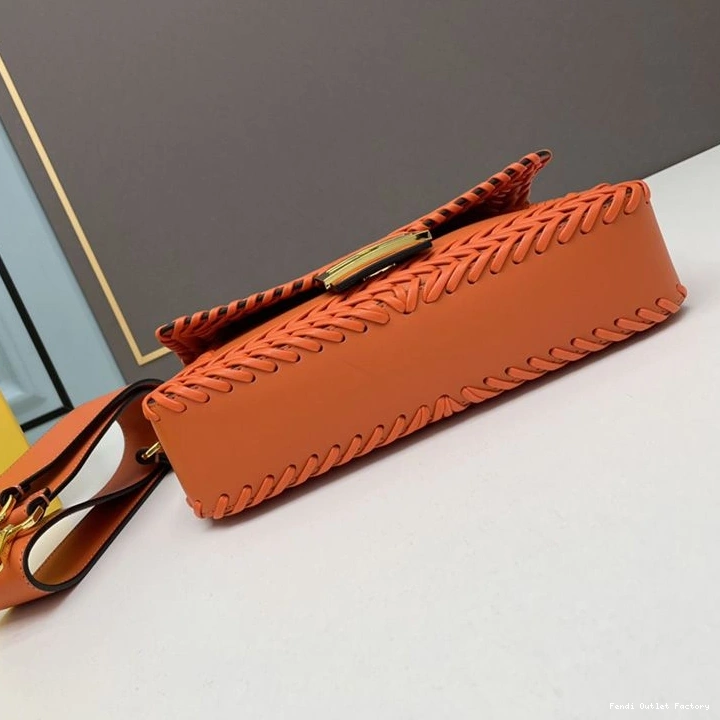 Cheap HOT Baguette In Medium Orange Bag Stitching Fendi Leather 0709